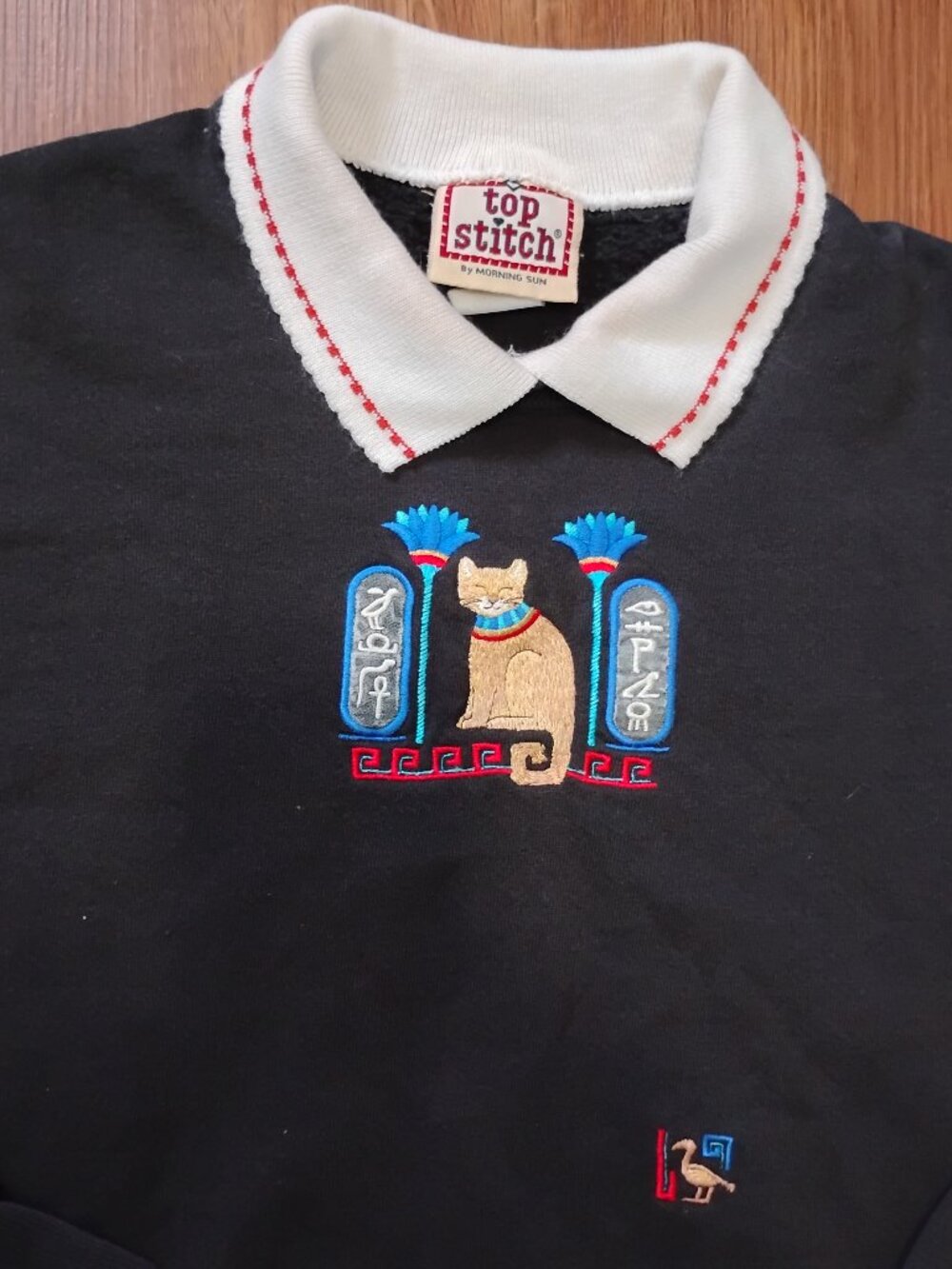 Vintage Top Stitch Morning Sun Egyptian Cat Collared Sweatshirt